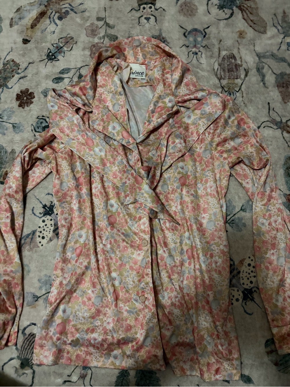 Vintage 1970s Prince Dallas Pastel Floral Secretary Bow Blouse